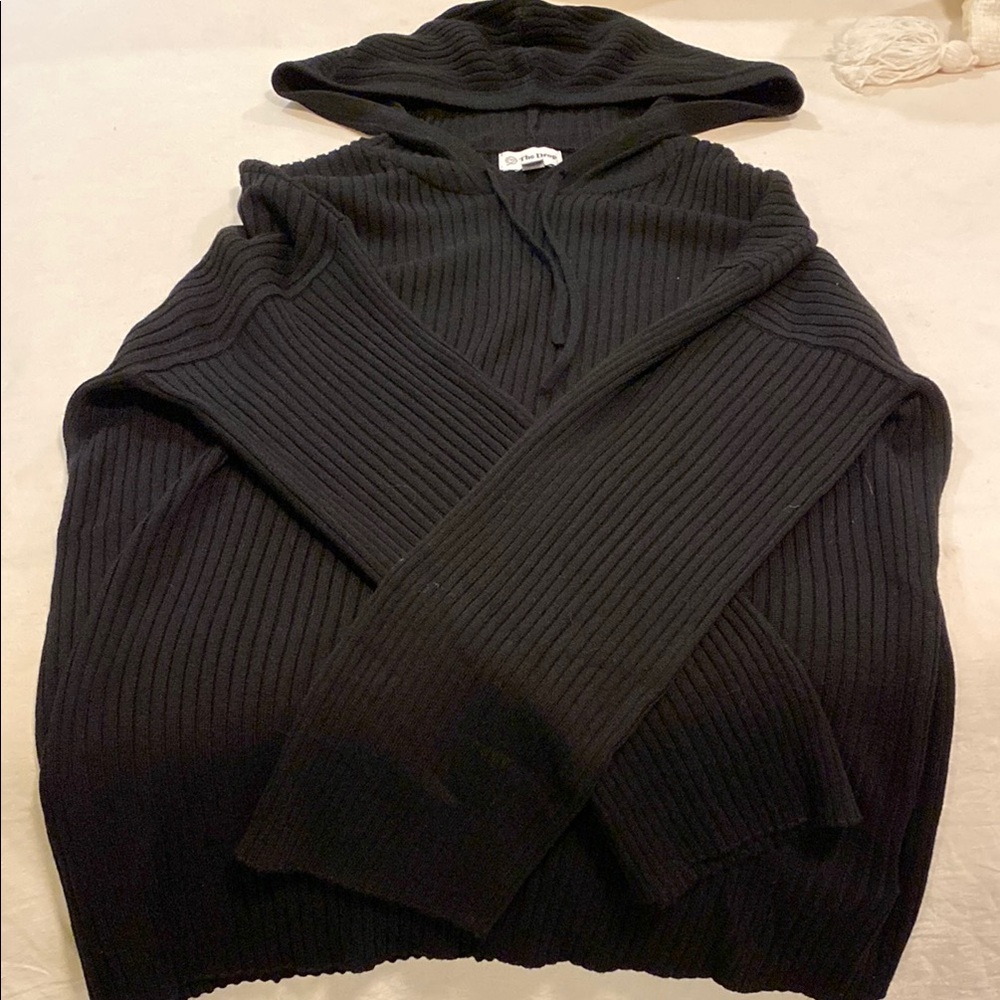 Black Chunky Knit Cardigan with Hood